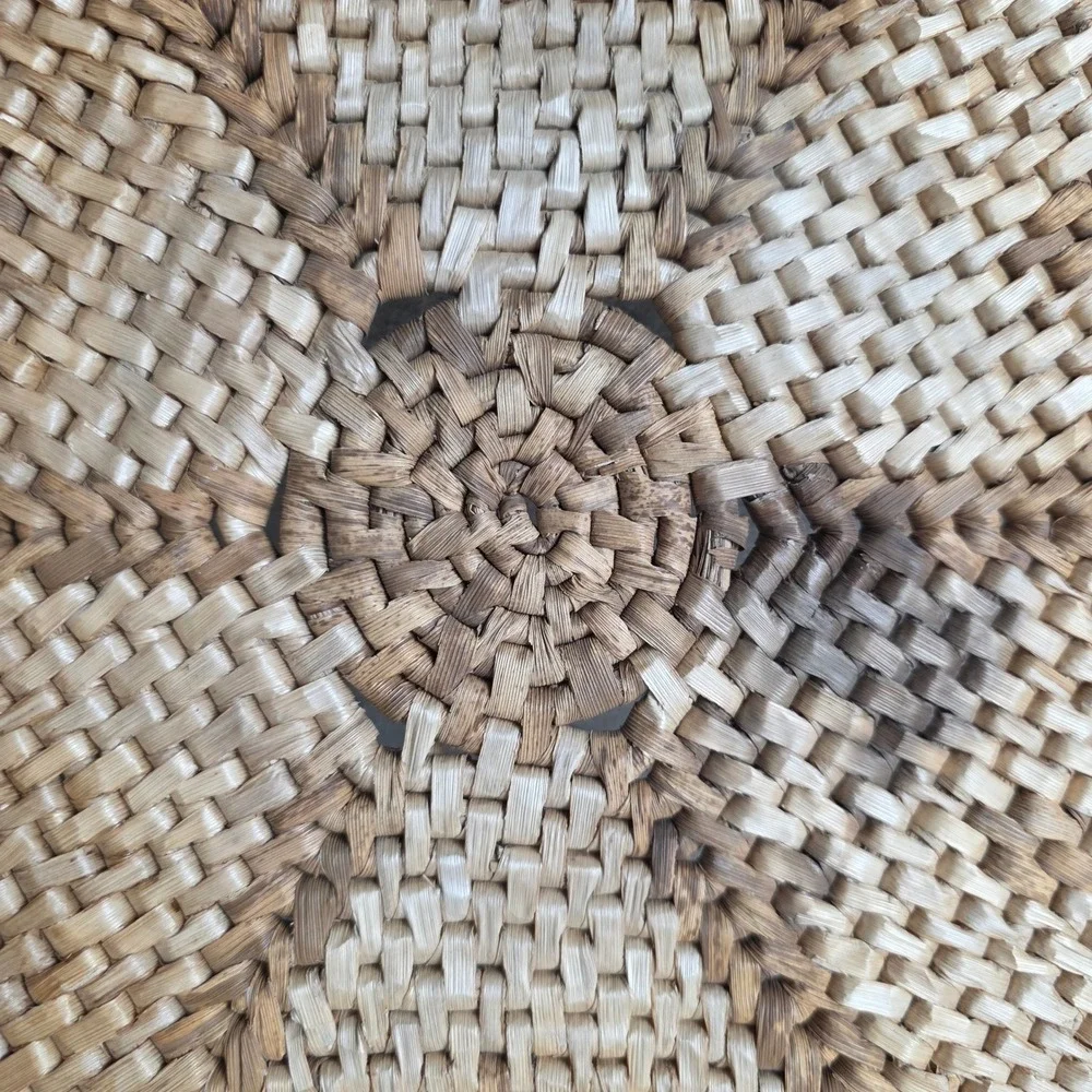 Vintage Hexagonal Handwoven Wicker Wall Basket Tray Natural Fiber Sunburst Boho